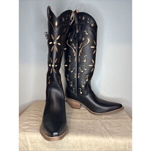 Western Boot Dingo Women's Rhymin' Tall Black 7 1/2 M Round Cowgirl Boho-chic